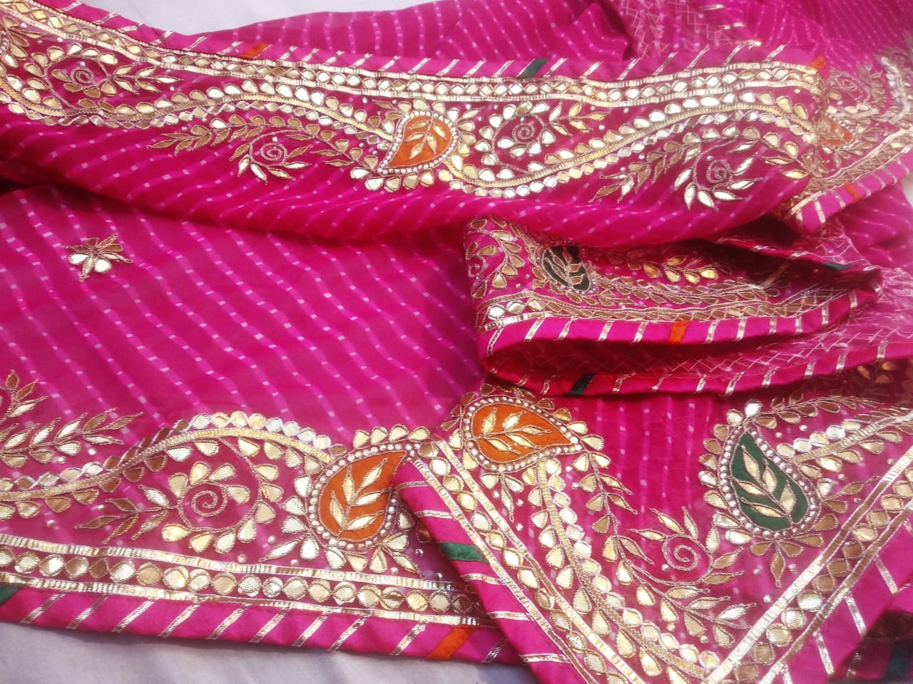 Pure 60 gram georgette hand gota patti work saree