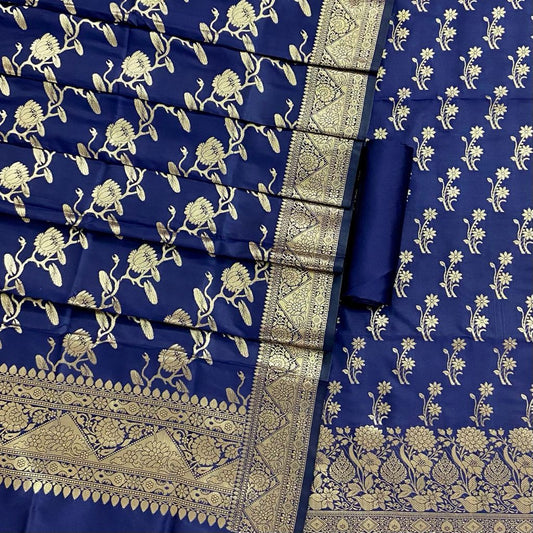Pure Banarasi Silk Unstitched Suit With Jaal Dupatta