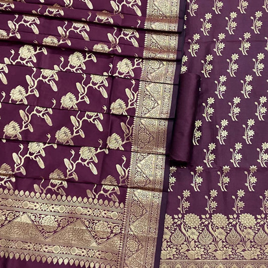 Pure Banarasi Silk Unstitched Suit With Jaal Dupatta
