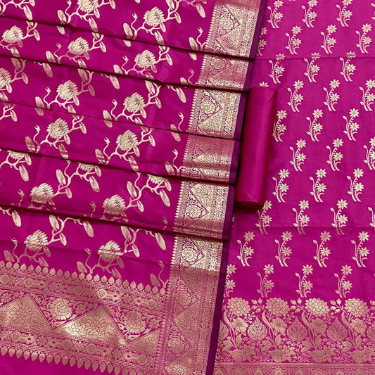 Pure Banarasi Silk Unstitched Suit With Jaal Dupatta