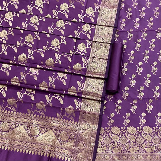 Pure Banarasi Silk Unstitched Suit With Jaal Dupatta