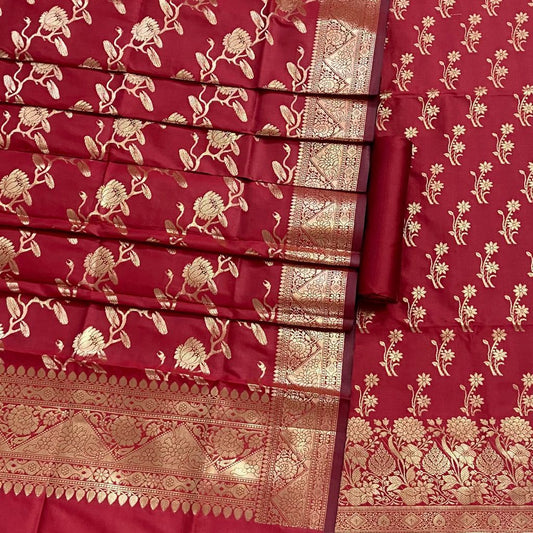 Pure Banarasi Silk Unstitched Suit With Jaal Dupatta