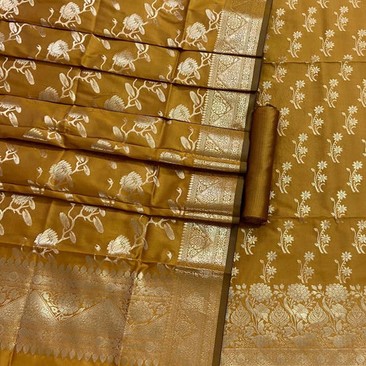 Pure Banarasi Silk Unstitched Suit With Jaal Dupatta