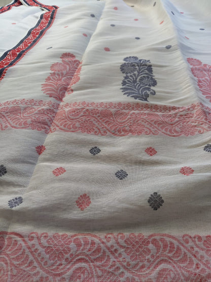 Pure Jamdani baluchari Linen Saree With Blouse piece