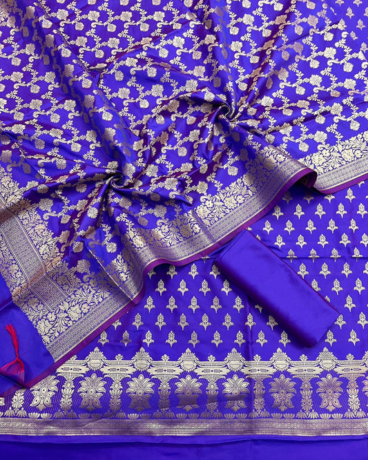 Pure Banarasi Silk Unstitched Suit With Jaal Dupatta