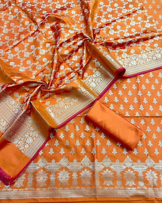 Pure Banarasi Silk Unstitched Suit With Jaal Dupatta