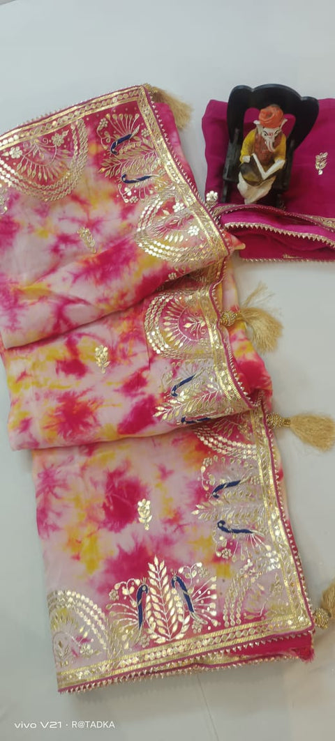 Peach Heavy Gota Patti Work Saree main image 1