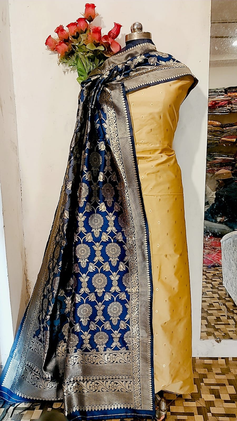 Banarasi Soft Silk Unstitched Suit with Zari Work