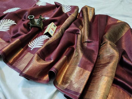 Pure Hand woven Banarasi Tussar Moonga Silk Sarees With Embroidery work