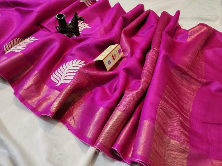 Pure Hand woven Banarasi Tussar Moonga Silk Sarees With Embroidery work