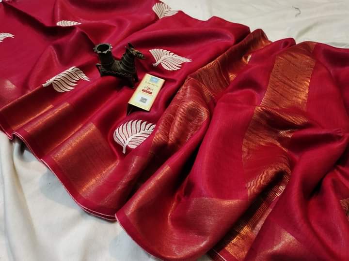 Pure Hand woven Banarasi Tussar Moonga Silk Sarees With Embroidery work