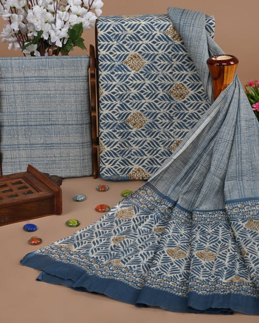 Hand- Block Print pure cotton unstitched suit with cotton dupatta