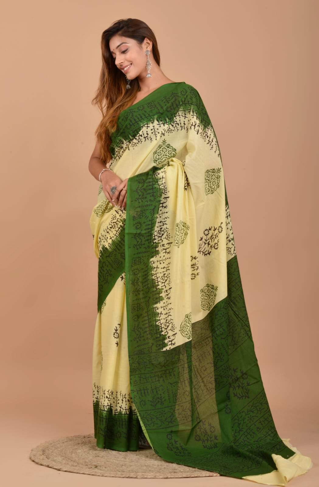 Pure Mul-Cotton hand block Print Saree with Blouse