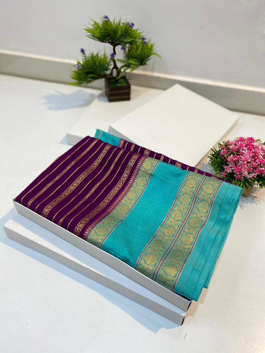 Banarasi Handloom Weaved Semi  Khaddi Katan Saree with Zari Work and brocade pallu