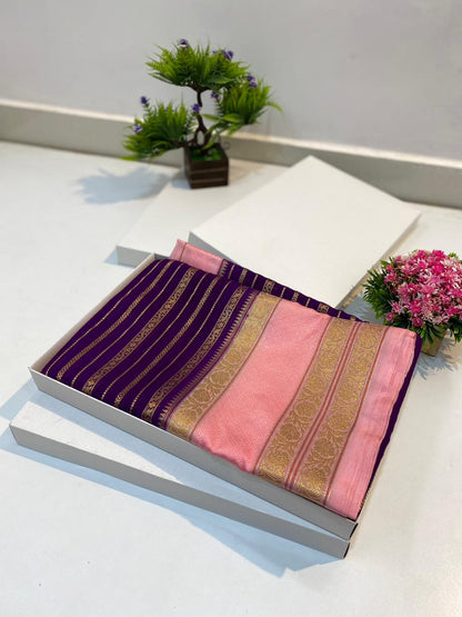Banarasi Handloom Weaved Khaddi Katan Saree with Zari Work and brocade pallu