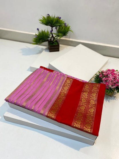 Banarasi Handloom Weaved Semi  Khaddi Katan Saree with Zari Work and brocade pallu