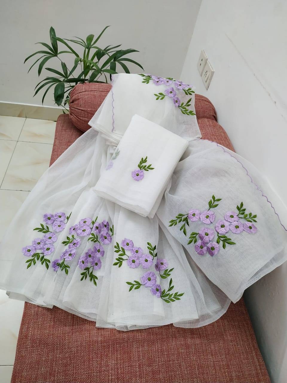 White  Color Kota cotton embroidery work Saree