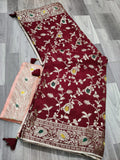 Beautiful moonga silk saree with rose weaving and contrast blouse