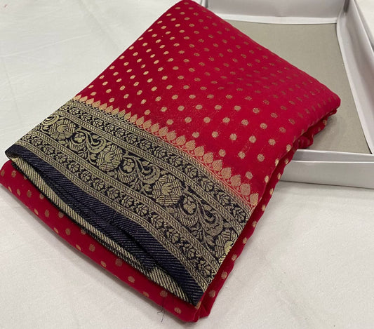 Banarasi Handloom Weaved Khaddi Semi Georgette Saree with Zari Work