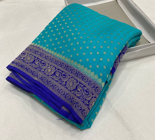 Banarasi Handloom Weaved Khaddi Semi  Georgette Saree with Zari Work