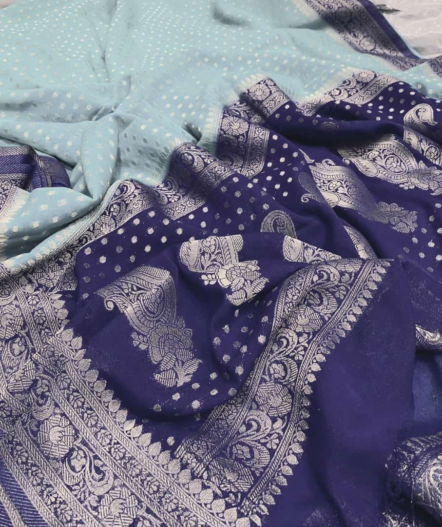 Banarasi Handloom Weaved Khaddi  Semi Georgette Saree with Zari Work