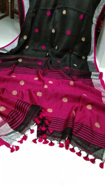 Pure Linen Ball Saree With Running Blouse
