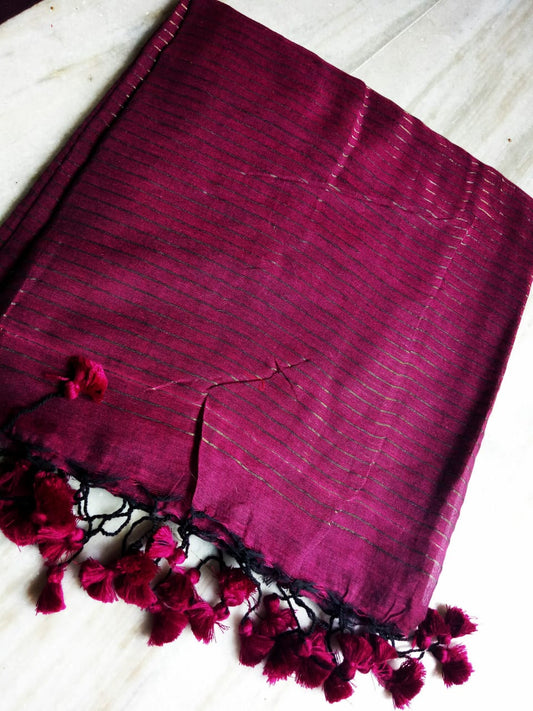 Purplecolor Cotton Saree With Running Blouse