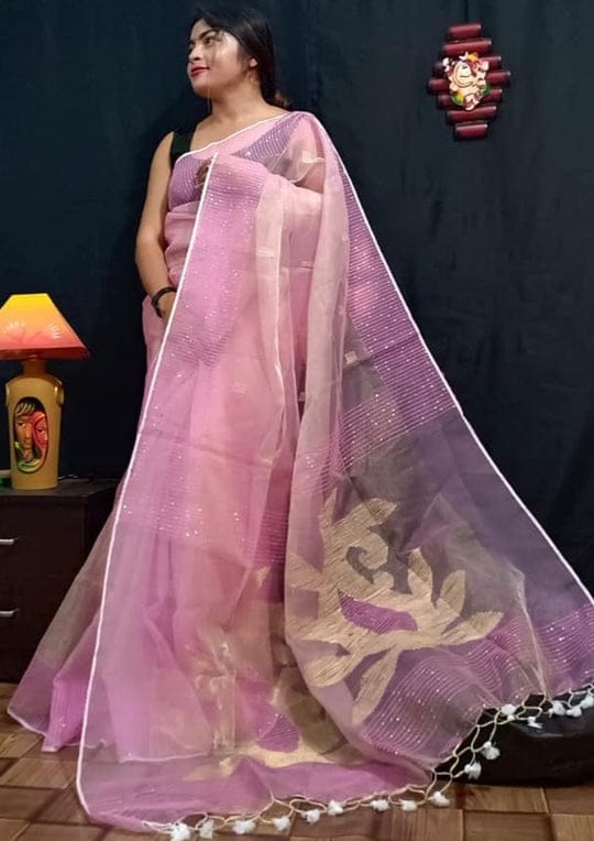 Pure moslin Tissue Jamdani Saree With Running Blouse