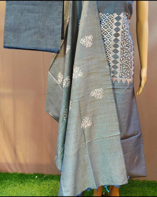 Pure Khaddi Cotton Linen Embroidery Work Unstitched Suit.