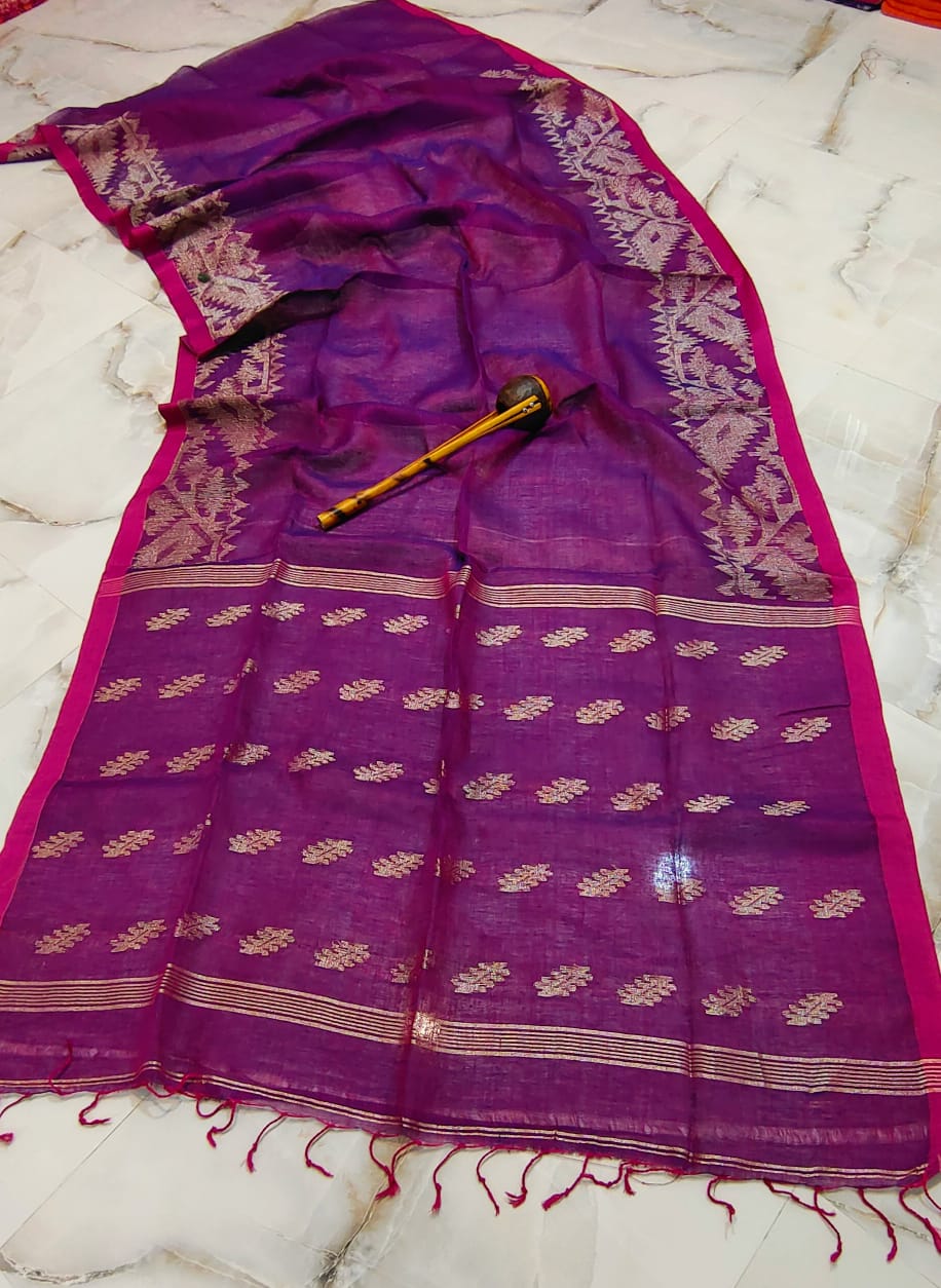 Pure Linen Saree With Running Blouse